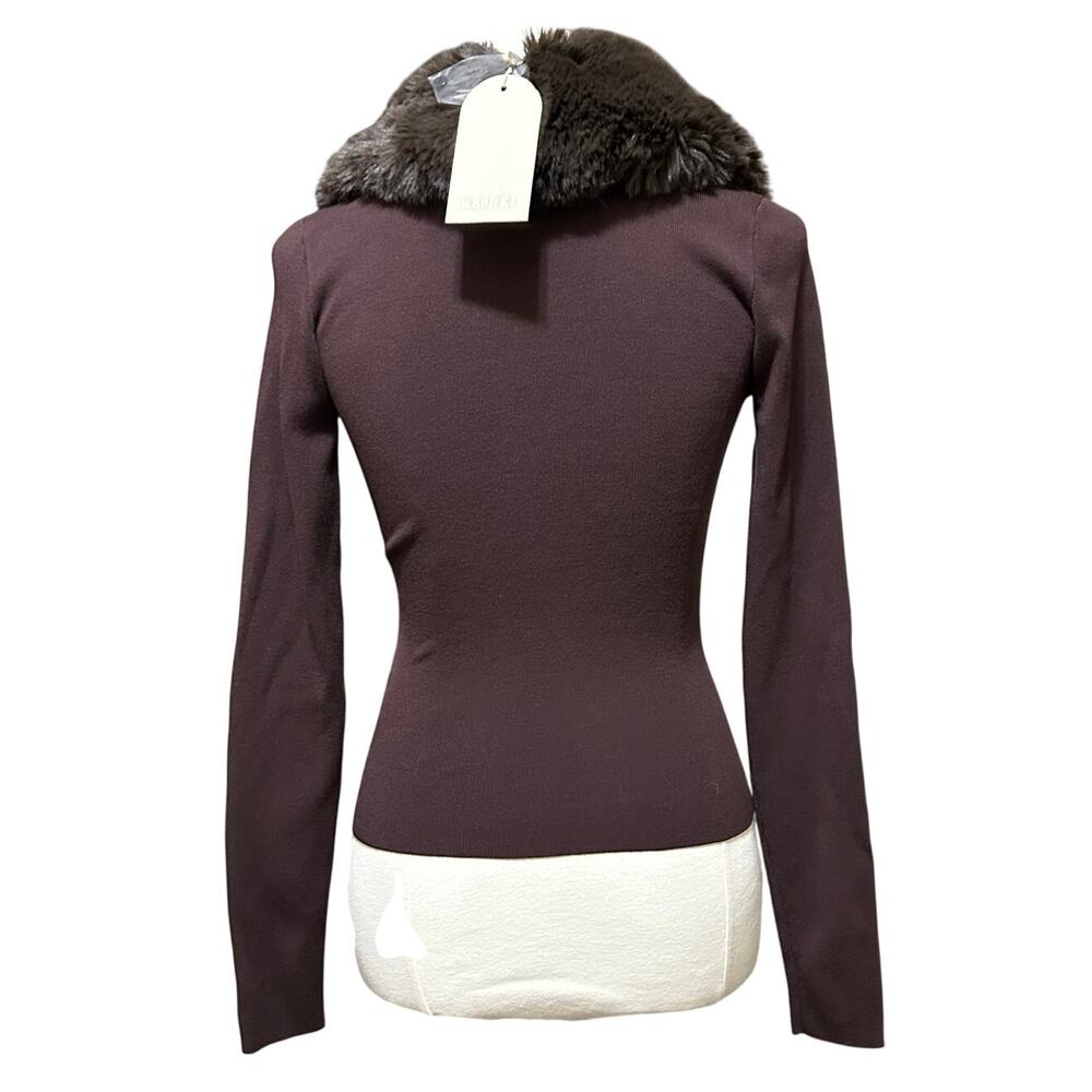 MESHKI Maeve Faux Fur Trim Women's Dark Brown Long Sleeve Size S New with Tags - Picture 6 of 13
